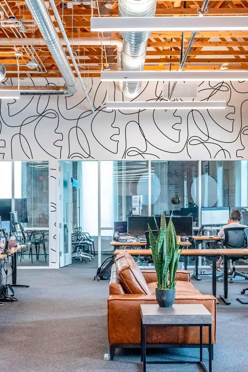 Specialty wallpaper in a bright office interior